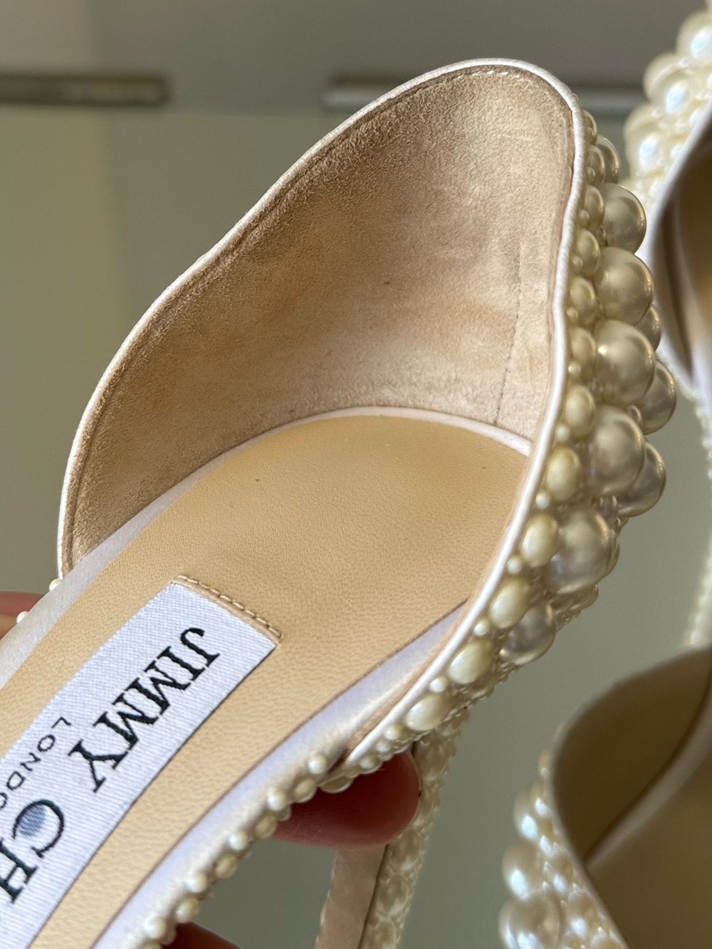 New JIMMY CHOO Sabine 85 faux pearl-embellished satin pumps 36.5 $1,895 - Picture 13 of 16